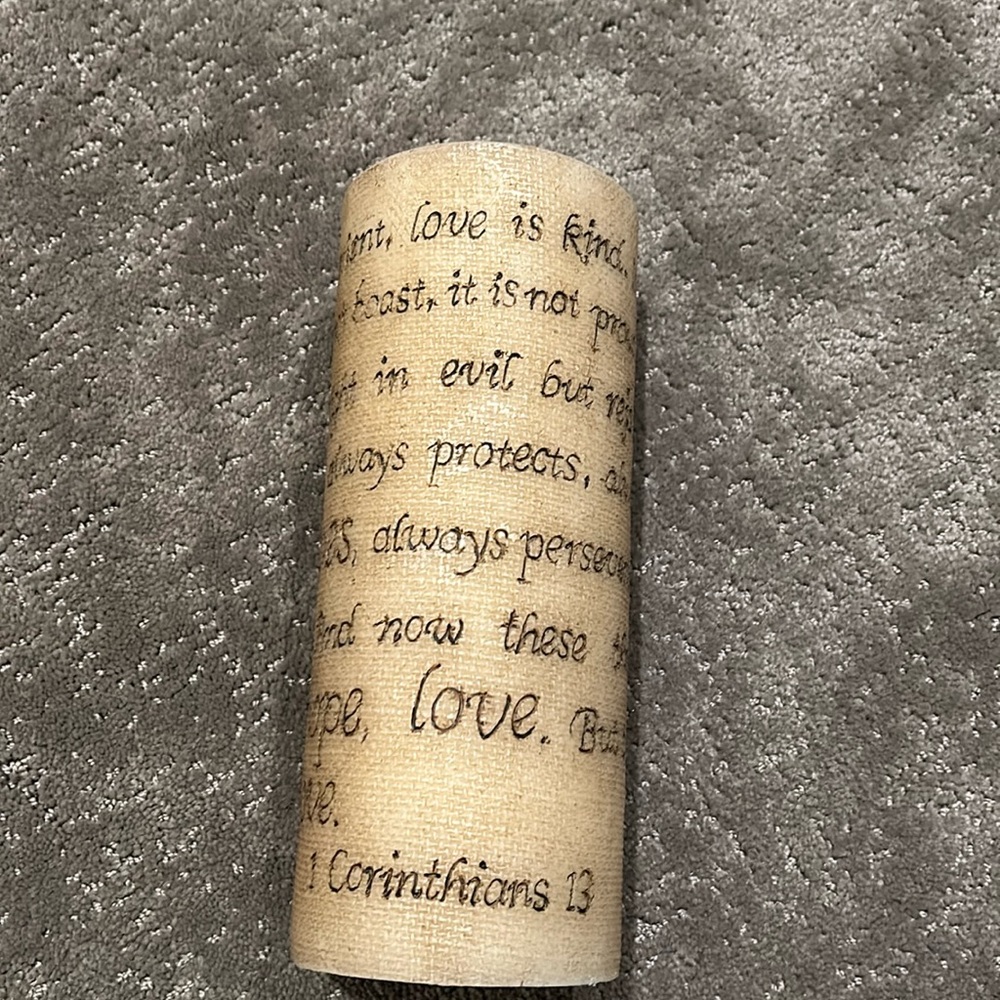 Never used hobby lobby 1 Corinthians 13 candle